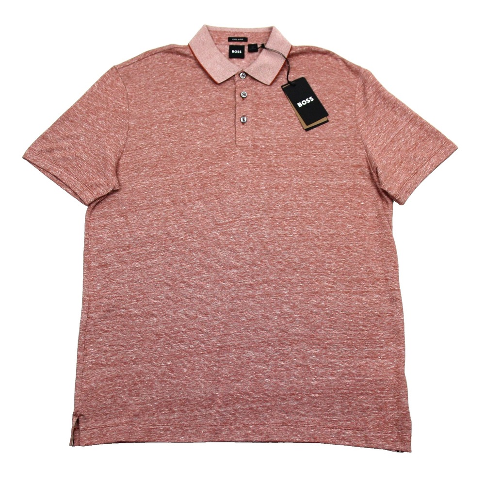 Boss H Press 28 Polo Shirt Mens XL Rust Red Linen Blend Jersey Regular Fit